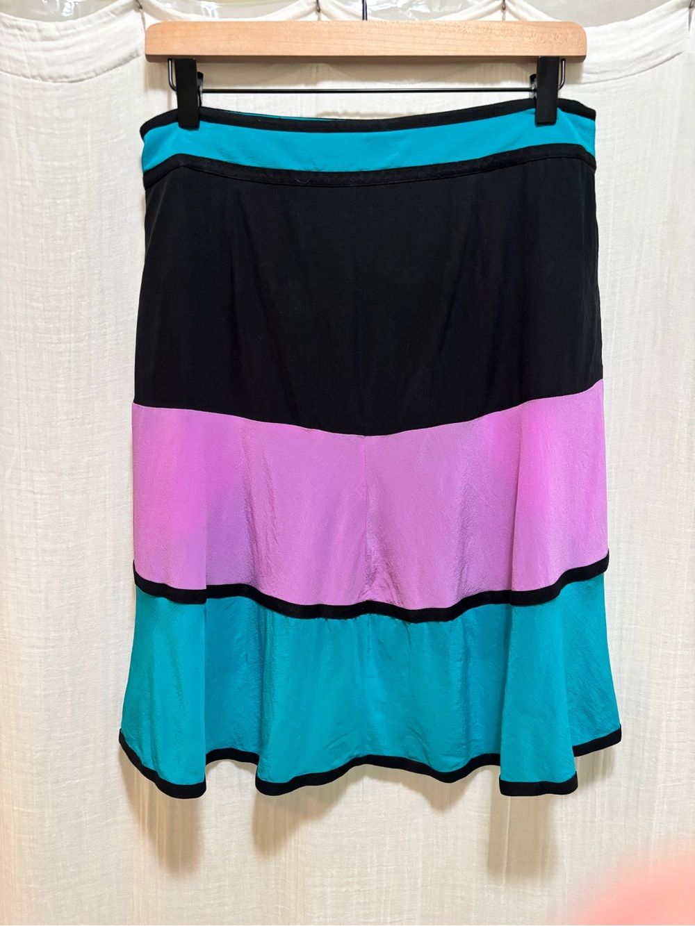 Vintage Armani Exchange A|X Silk Women’s Colorblock Skirt Blue Purple Black 8 - Picture 3 of 6